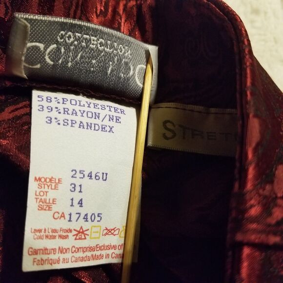 Vintage Womens Dress Pants Size 14 Burgundy Lightweight 90s Paisley Retro - Picture 12 of 12